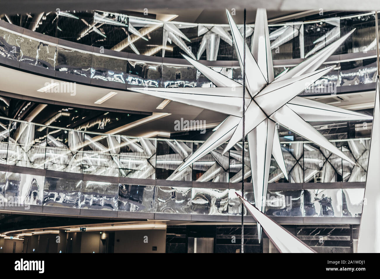 Abstract architecture with lightning star and glass reflection Stock Photo