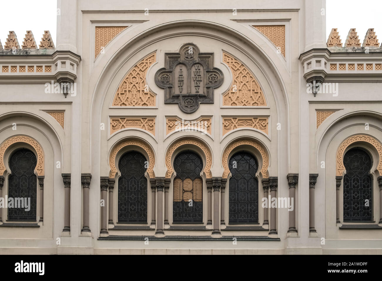 Architectural exterior of the Spanish Synagogue, built in a Moorish Revivalist style, and now operating as a museum, Old Town, Prague, Czech Republic. Stock Photo