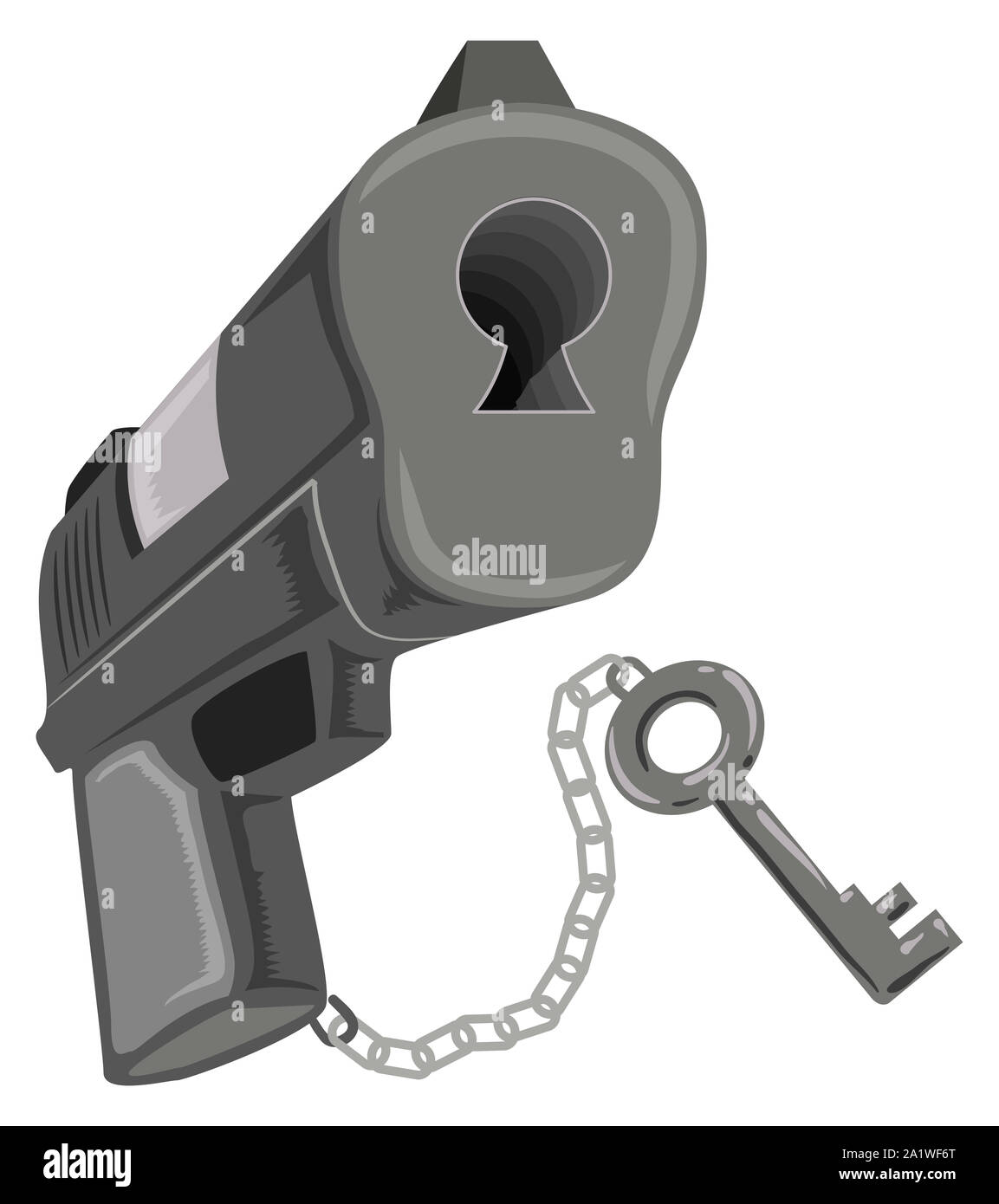 Illustration of a Gun with a Lock and Key. Gun Safety Concept Stock