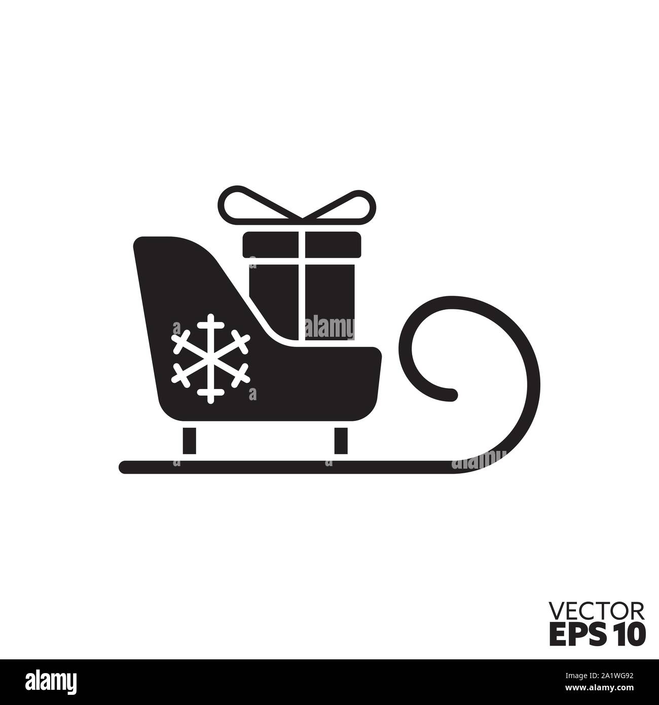 Santa sleigh with christmas present vector glyph icon. Seasonal ...