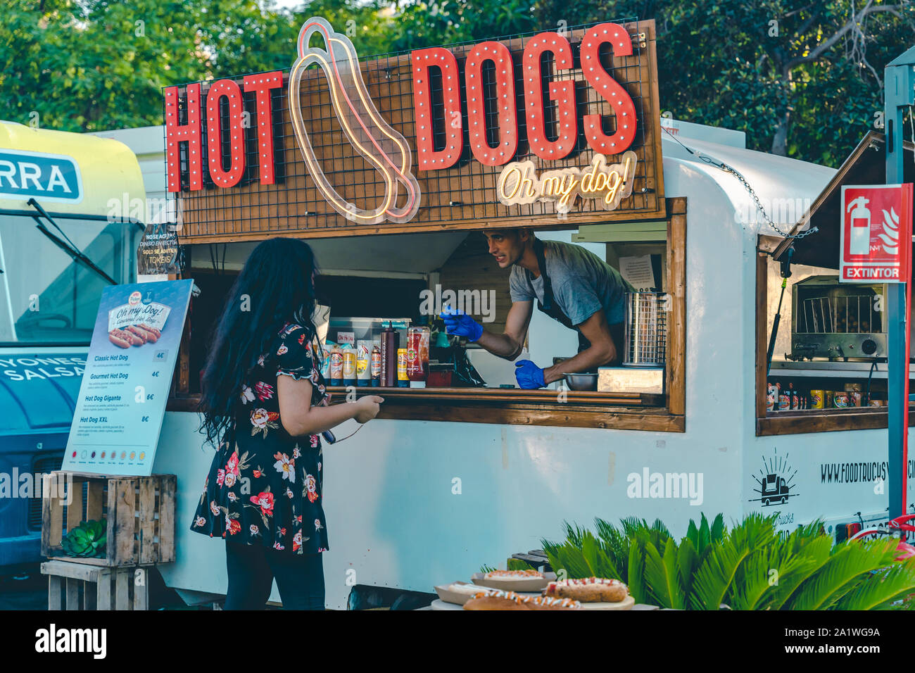 Valencia September 28, 2019 Street food truck selling hot dog