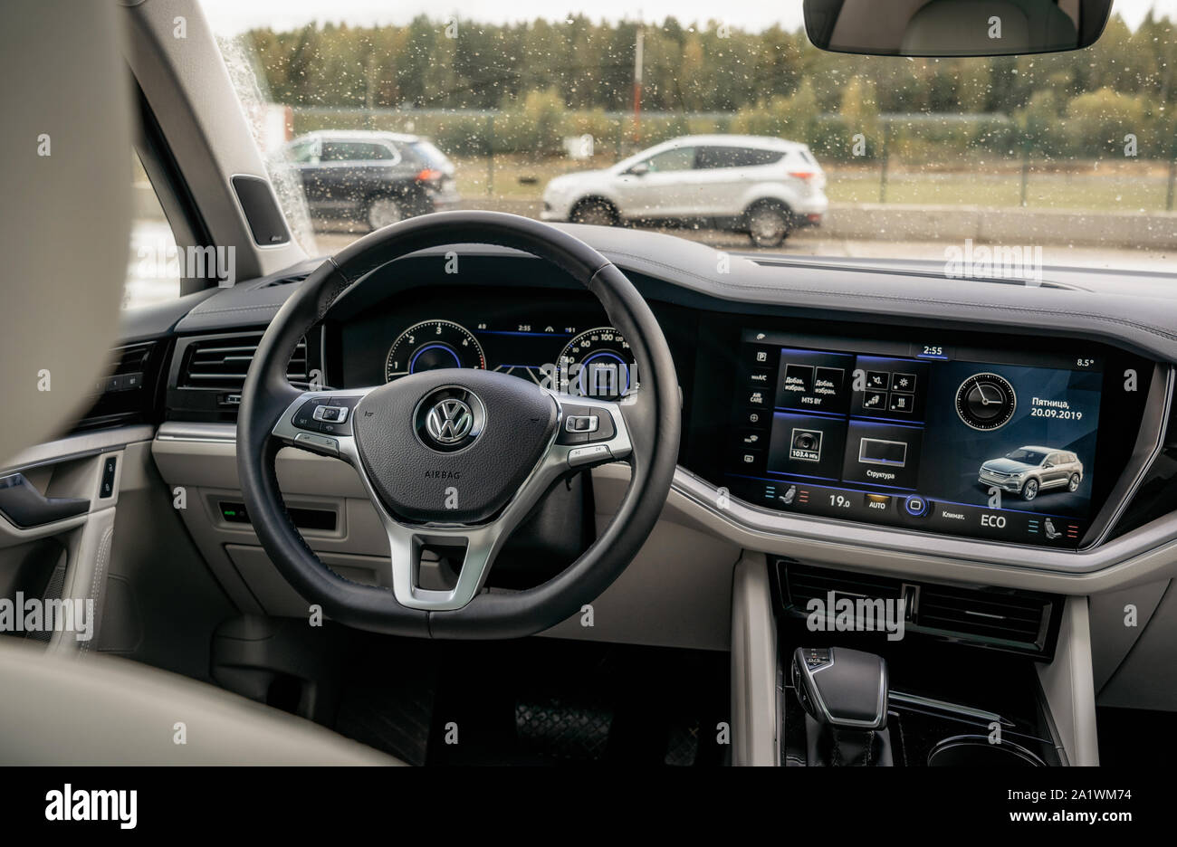 Minsk, Belarus - September 20, 2019: Volkswagen Touareg Third generation 2019  interior dashboard view Stock Photo - Alamy