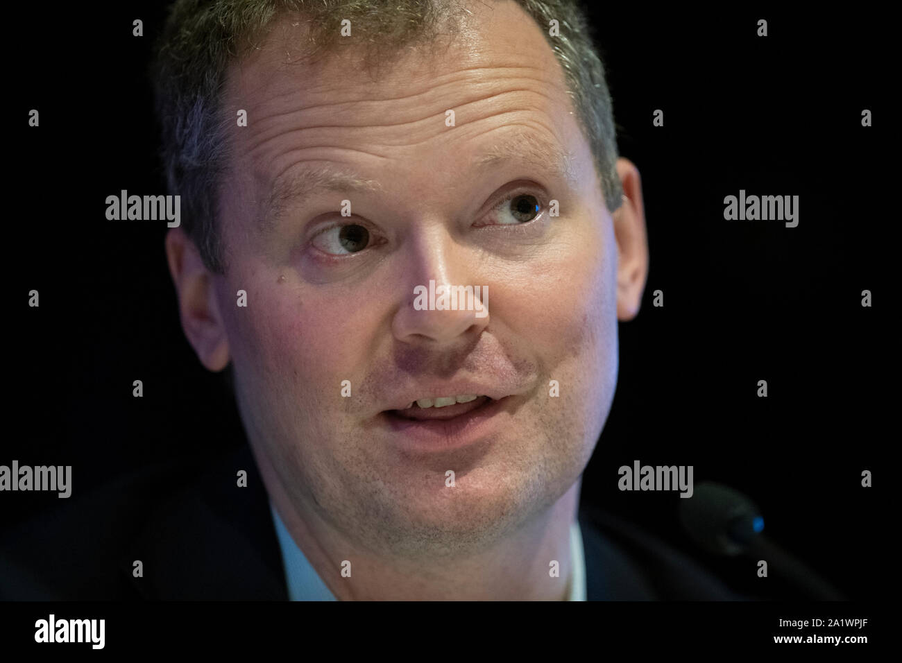 Manchester, UK. 29th September 2019. Neil O'Brien, MP for Harborough, speaks at a Resolution Foundation fringe event 'The Future of Conservatism: How to win back younger voters' on day one of the Conservative Party Conference in Manchester. © Russell Hart/Alamy Live News. Stock Photo