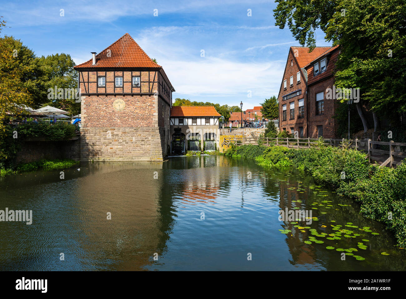 D-Luedinghausen, Stever, Muensterland, Westphalia, North Rhine-Westphalia, NRW, Borgmuehle, Borg Mill at the Stever, Muehlenstever, water mill, pond Stock Photo