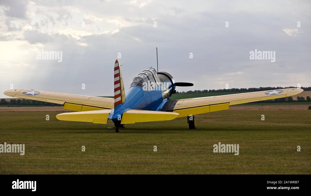 Vultee BT-13 Valiant on the flightline at the Imperial War Museum, Duxford to take part in the Battle of Britain airshow on the 22 September 2019 Stock Photo