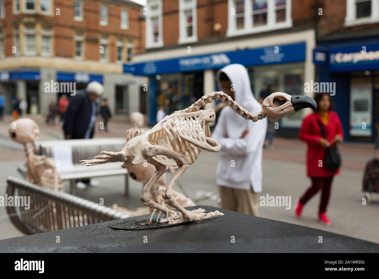 Southend on Sea, UK. 29th Sept 2019. A small, visual art protest in The High Street, Southend. The piece is called The Clock Is Ticking, to highlight the future of the town unless urgent action is taken at every level to tackle climate change. Penelope Barritt/Alamy Live News Stock Photo