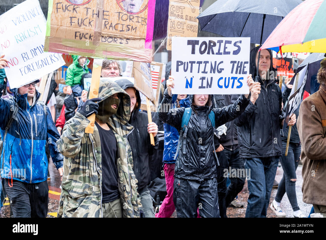 Manchester, UK. 29th September 2019. Reject Brexit, Defend Our Democracy - a collaboration between Manchester for Europe and March for Change and The People's Assembly Against Austerity hold seperate demonstration at the Tory party conference held in Manchester, UK 2019-09-29  © Gary Mather/Alamy Live News Stock Photo