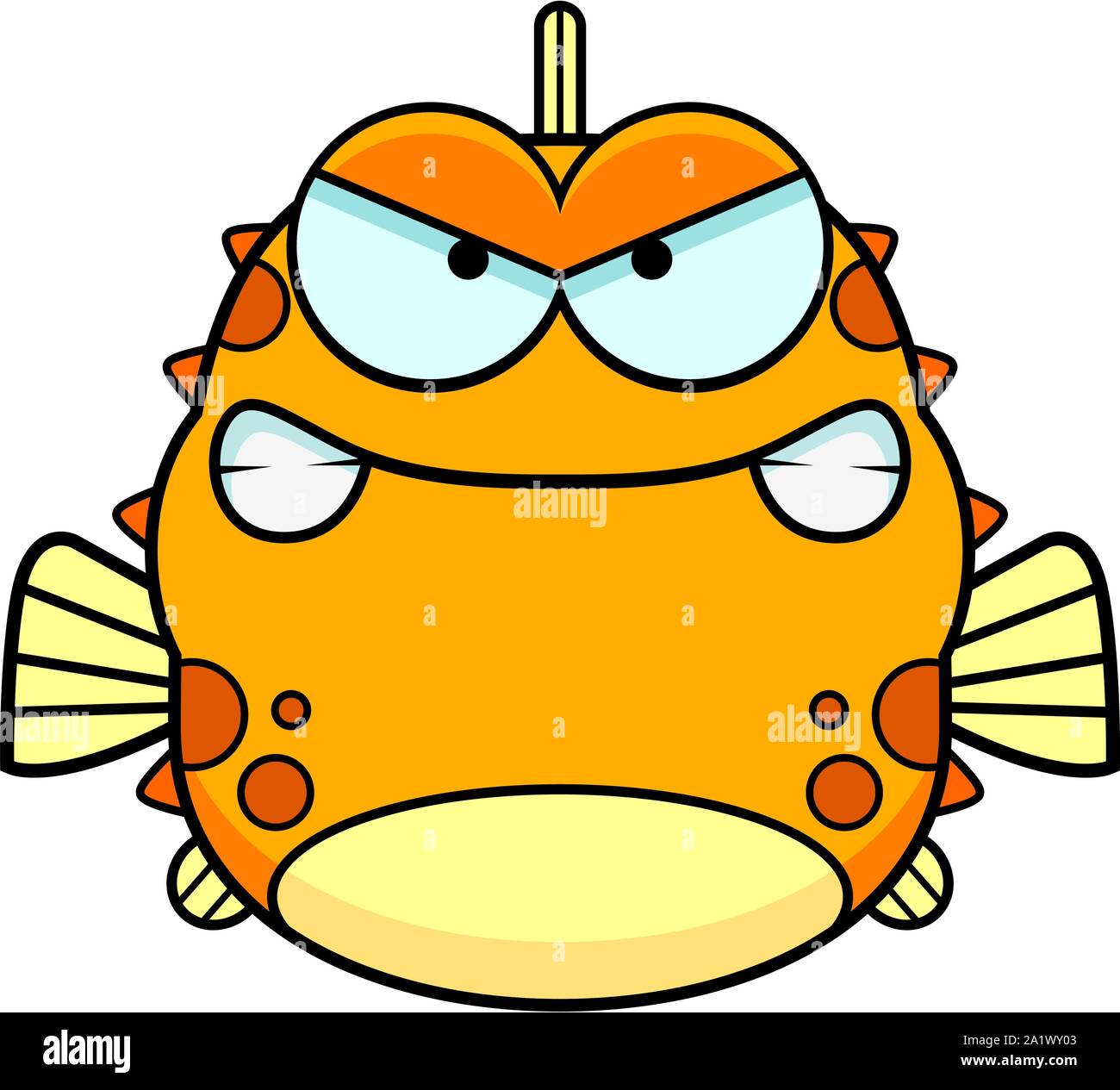 A cartoon illustration of a blowfish looking angry. Stock Vector