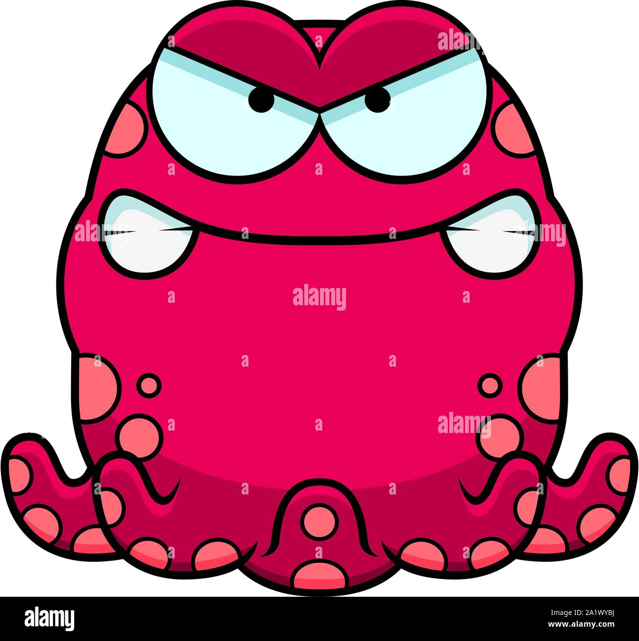 A cartoon illustration of a octopus looking angry. Stock Vector