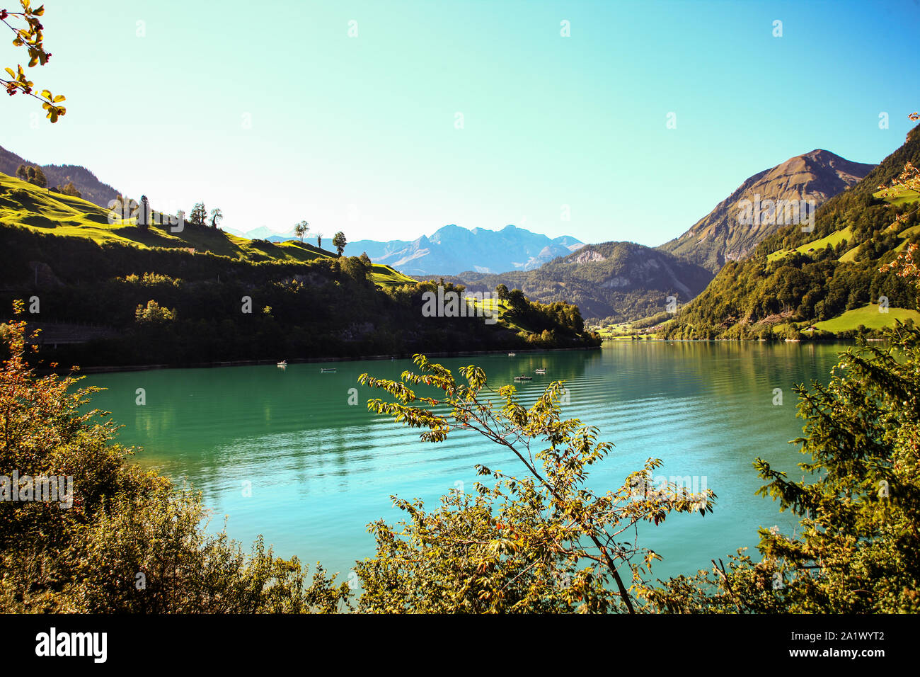 lake lungern Switzerland famous fishing lake in Switzerland Stock