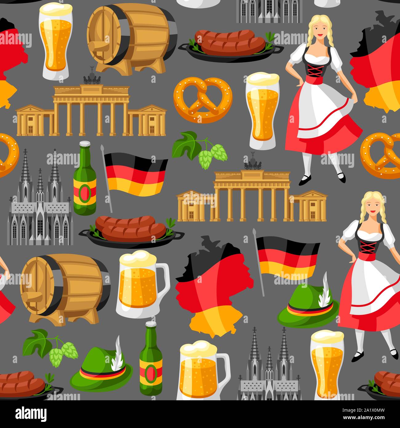 German seamless pattern. Germany national traditional symbols. Stock Vector