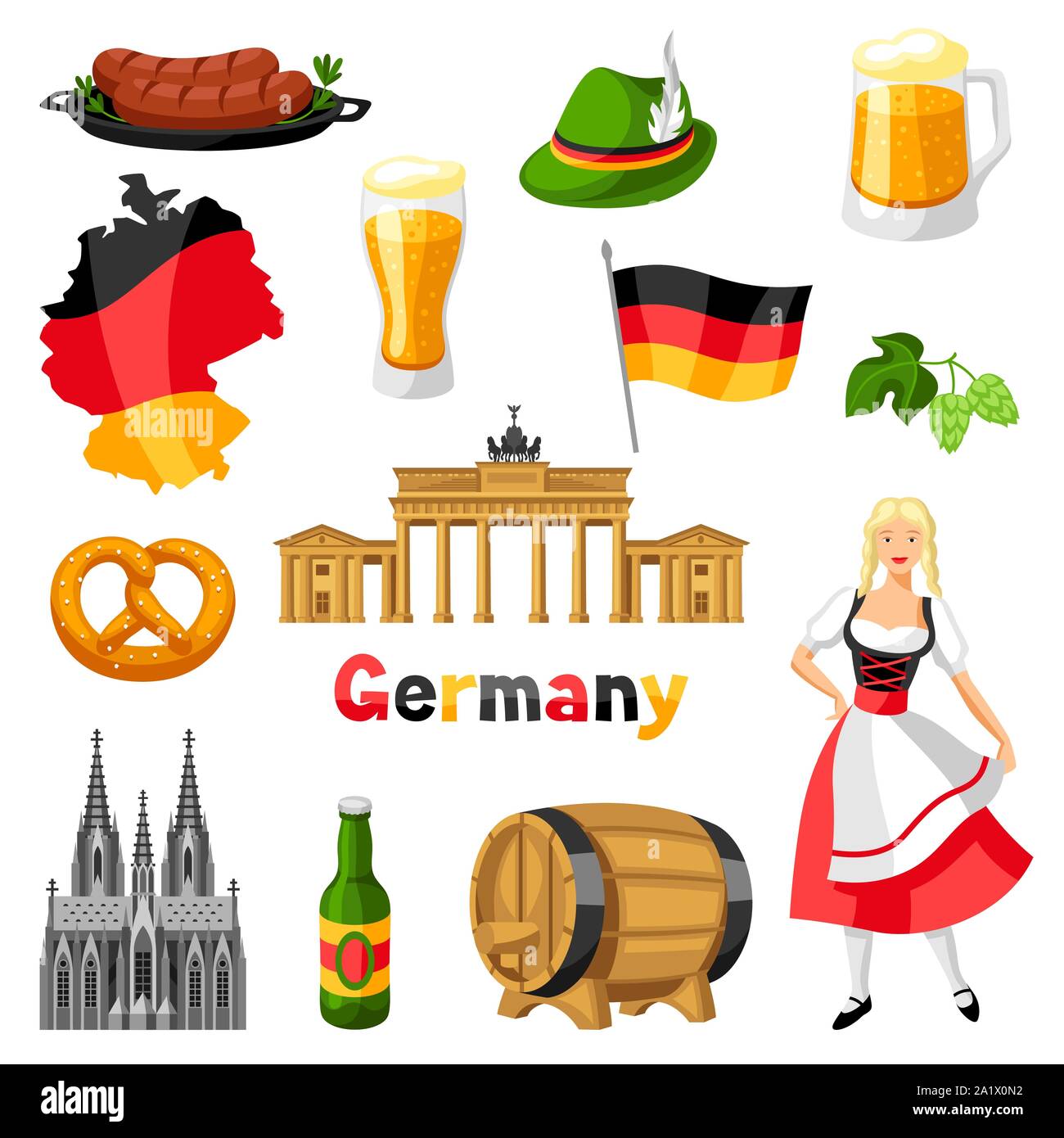 German icons set. Germany national traditional symbols. Stock Vector