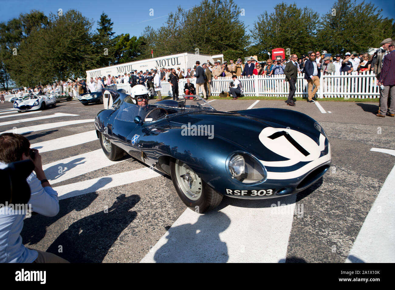 Jaguar D-type 'long-nose'  in The 1959 RAC TT TRack Parade at The Goodwood Revival 14th Sept 2019 in Chichester, England.  Copyright  Michael Cole Stock Photo