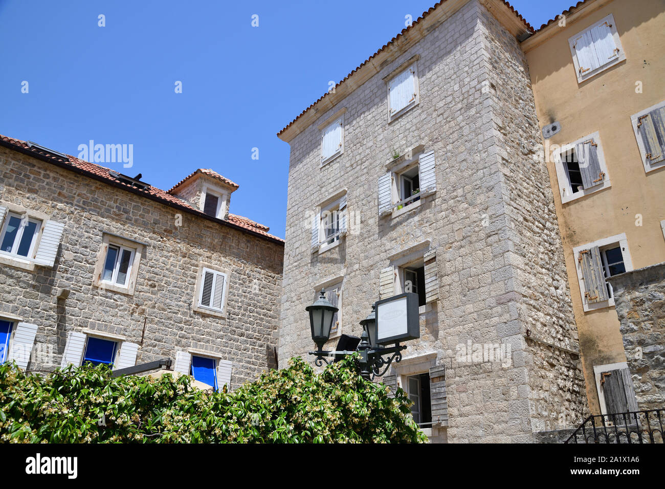 Stone houses in the old town in Budva, Montenegro Stock Photo Alamy