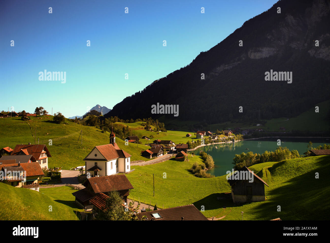 lake lungern Switzerland famous fishing lake in Switzerland Stock