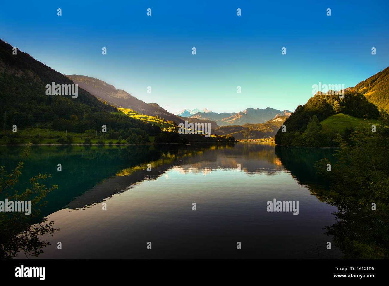 lake lungern Switzerland famous fishing lake in Switzerland Stock