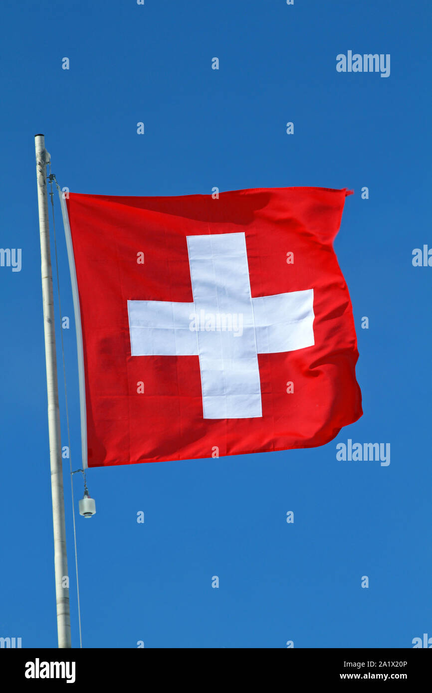 swiss flag in portrait format Stock Photo