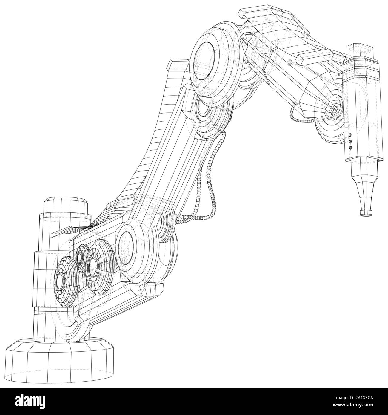 3d outline robotic arm rendering of Royalty Free Vector