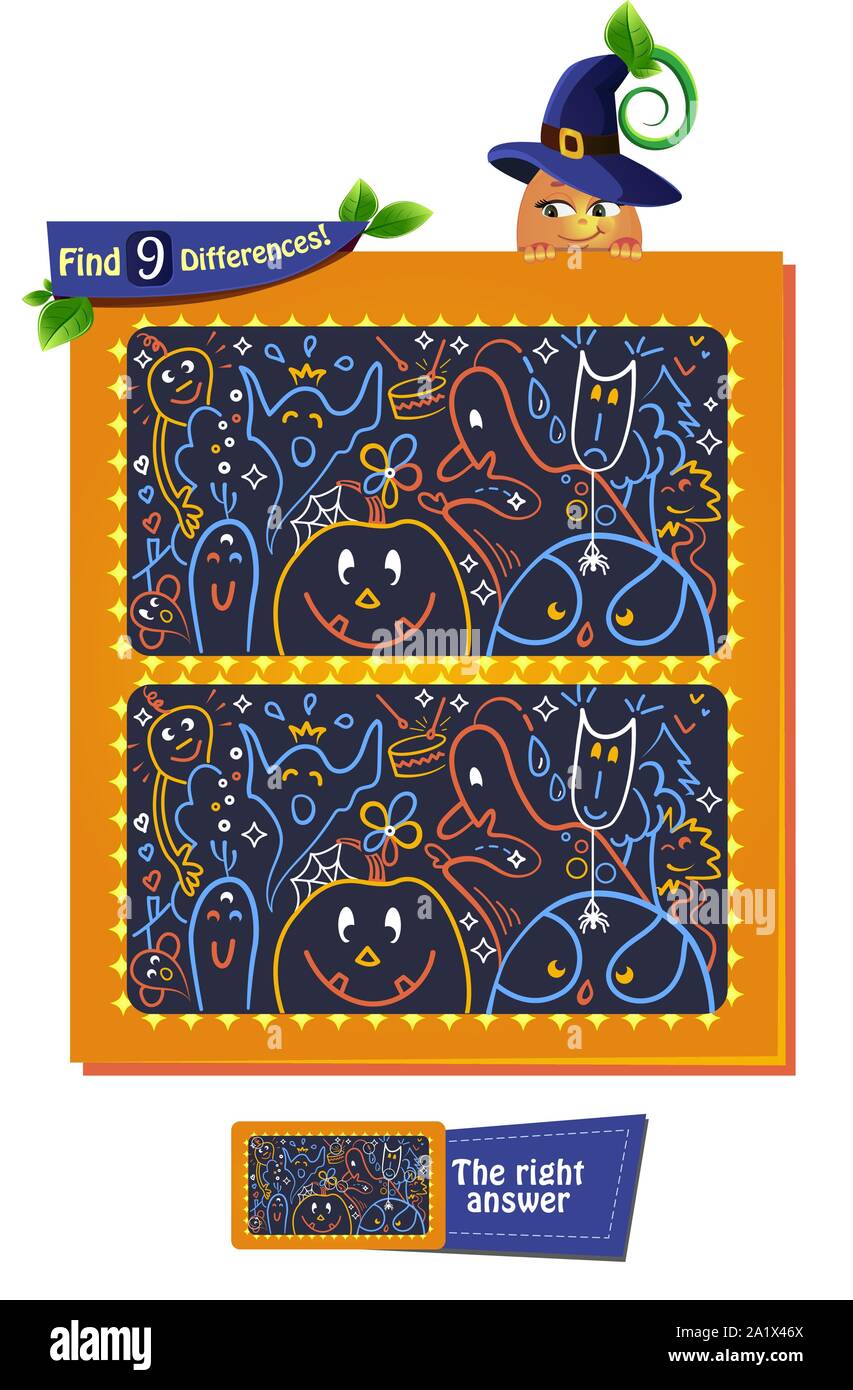 visual game for children and adults. Task to find 9 differences. Educational game for children