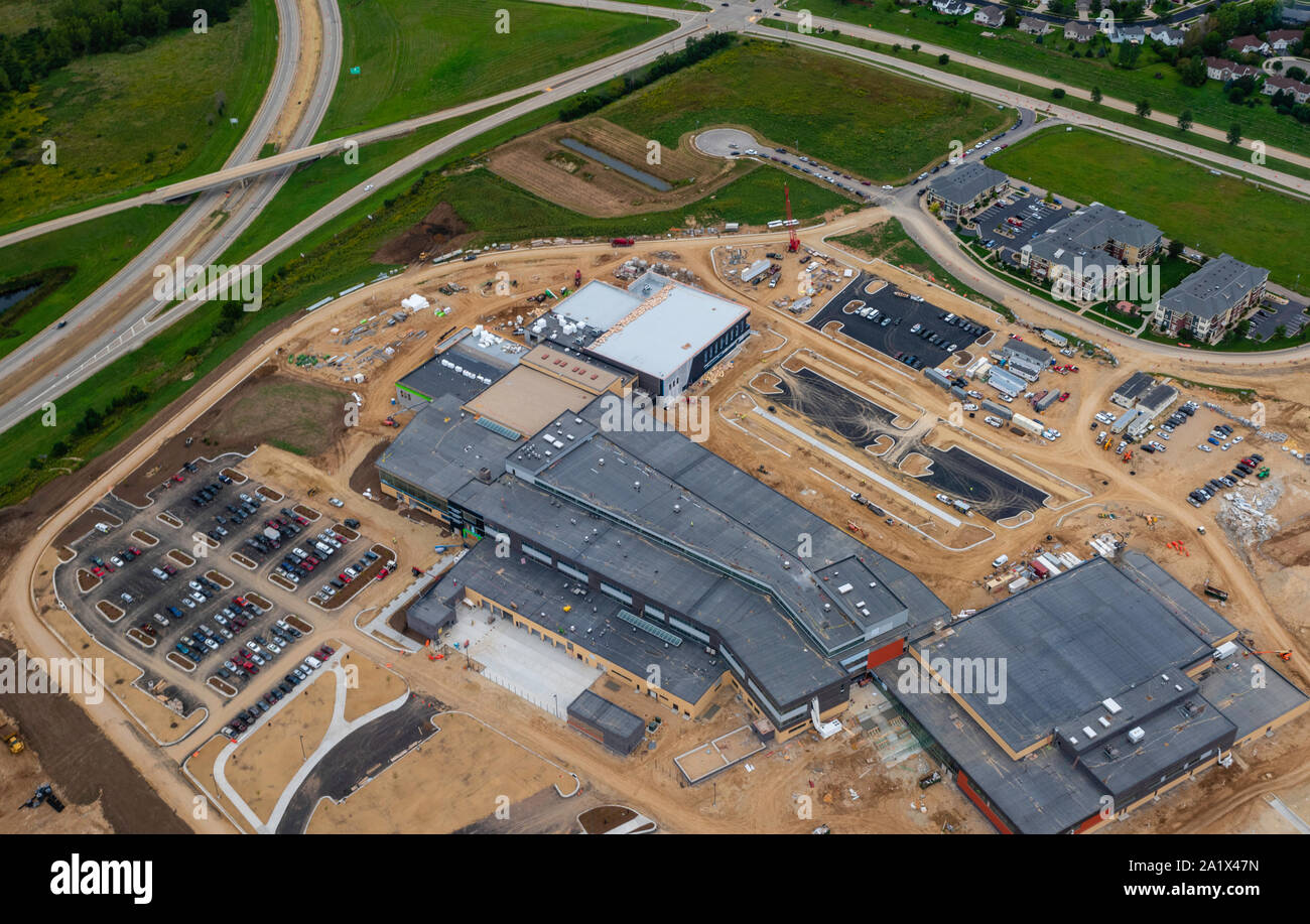 Aerial photograph of the new Verona Area High School, under