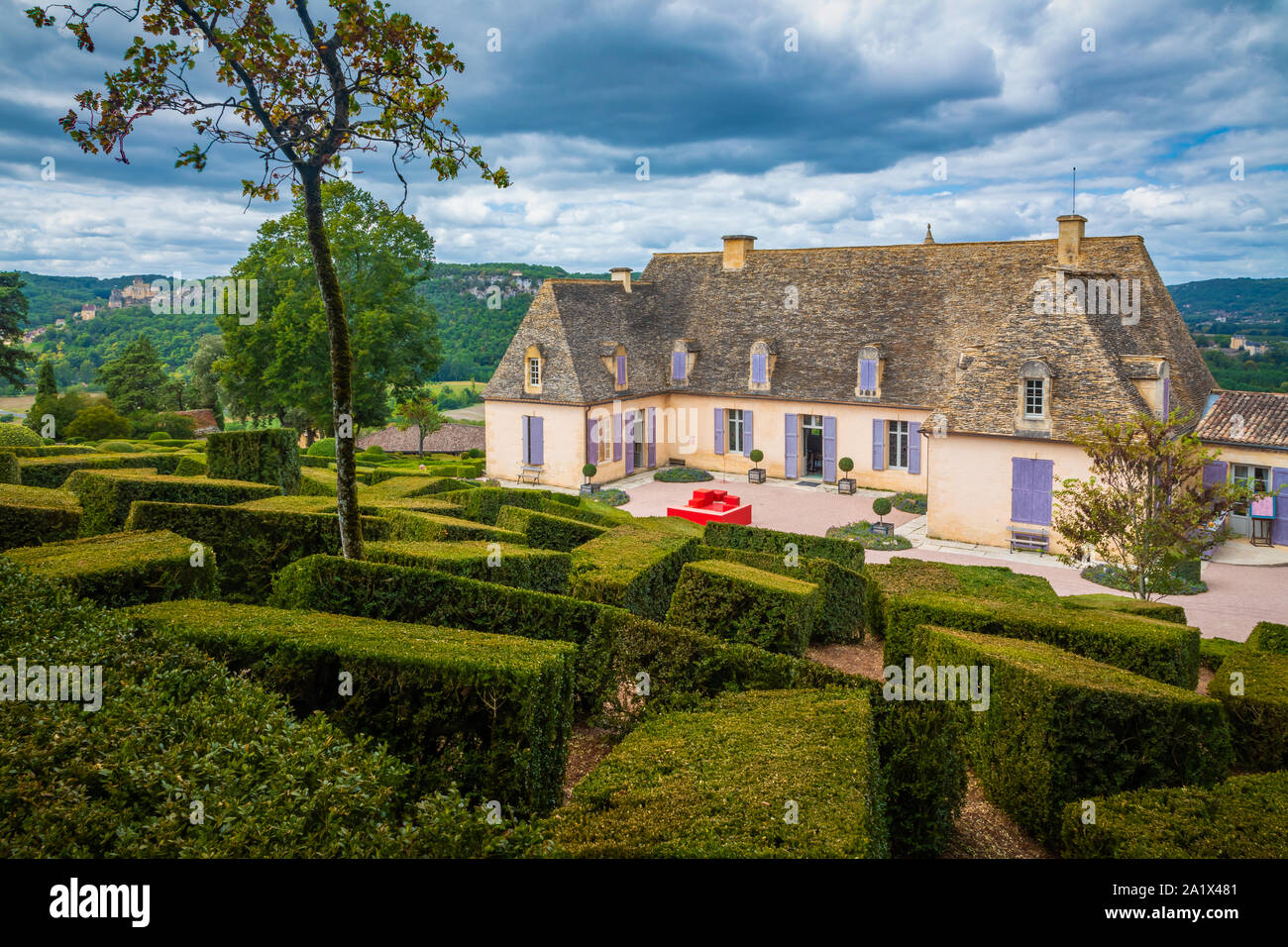 The Gardens of Marqueyssac are located in the town of Vézac, in the French area of Dordogne, in the region of Nouvelle-Aquitaine. It is on the list of Stock Photo