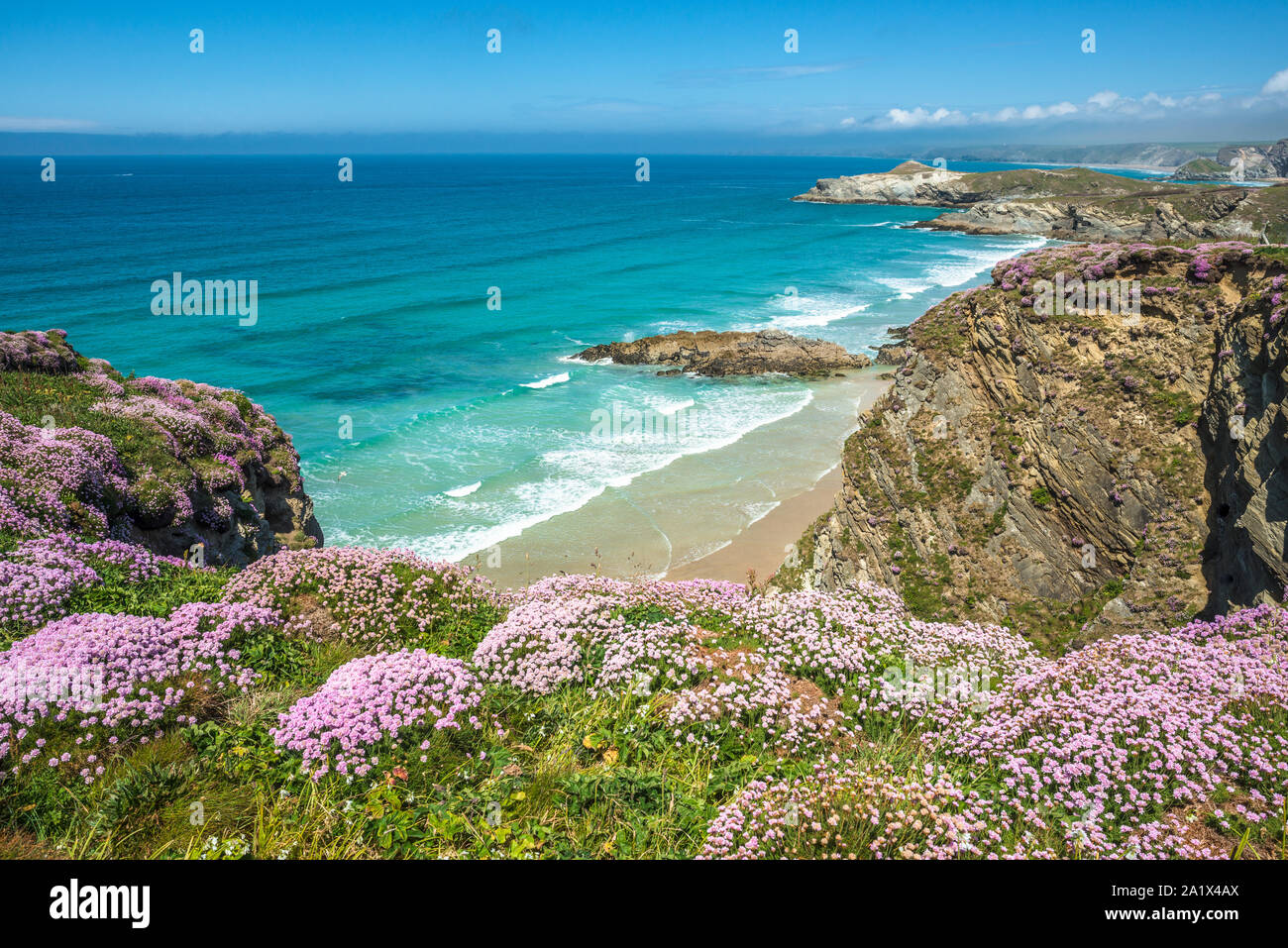 Stunning coastal scenery with Newquay beach in North Cornwall, England, UK. Stock Photo