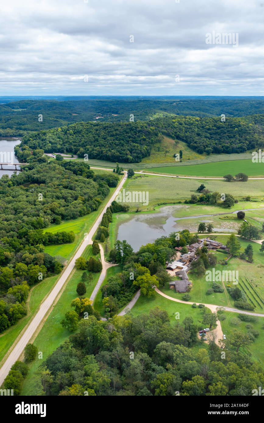 Aerial view of Frank Lloyd Wright's home and studio