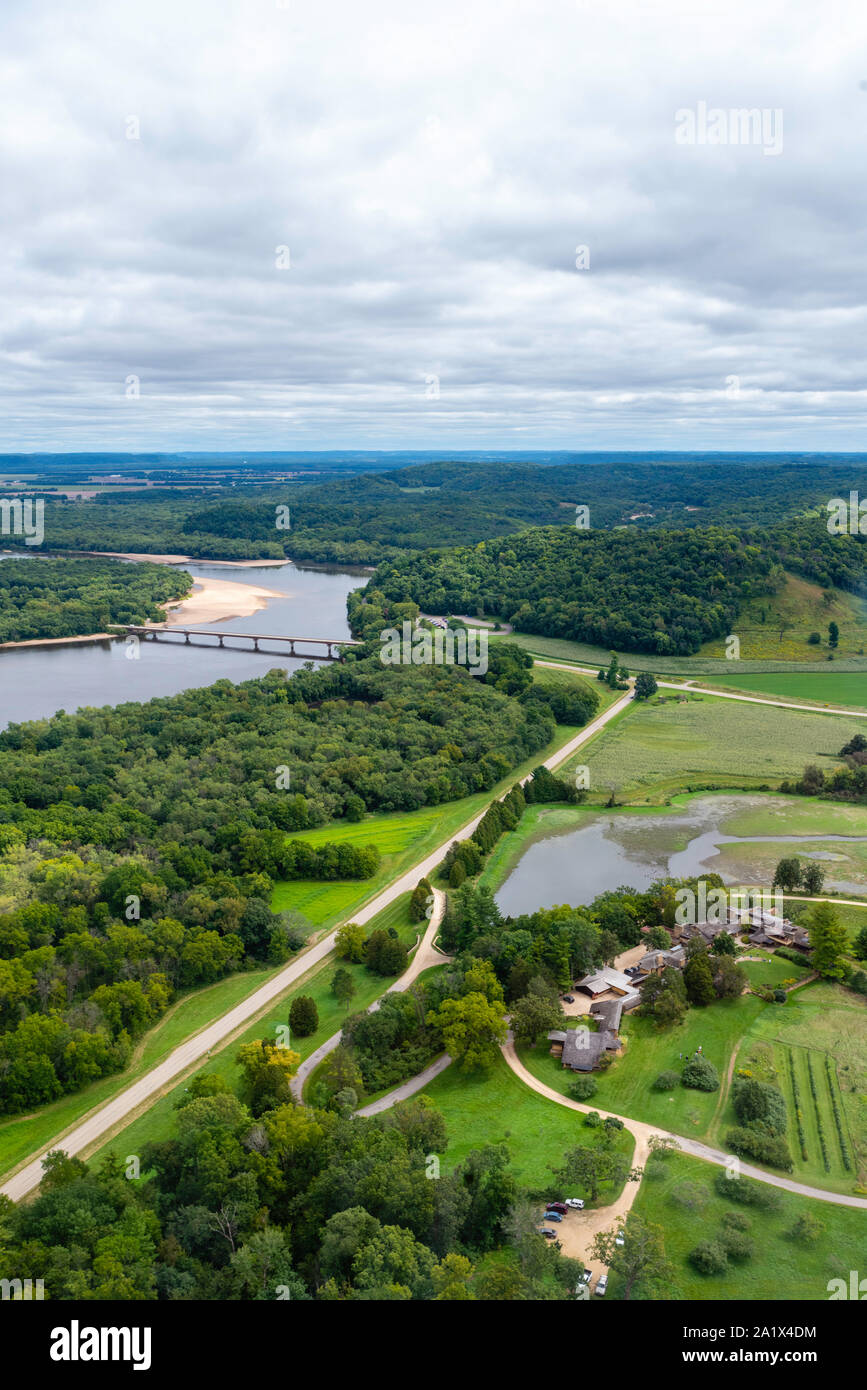 Aerial view of Frank Lloyd Wright's home and studio "Taliesin" near