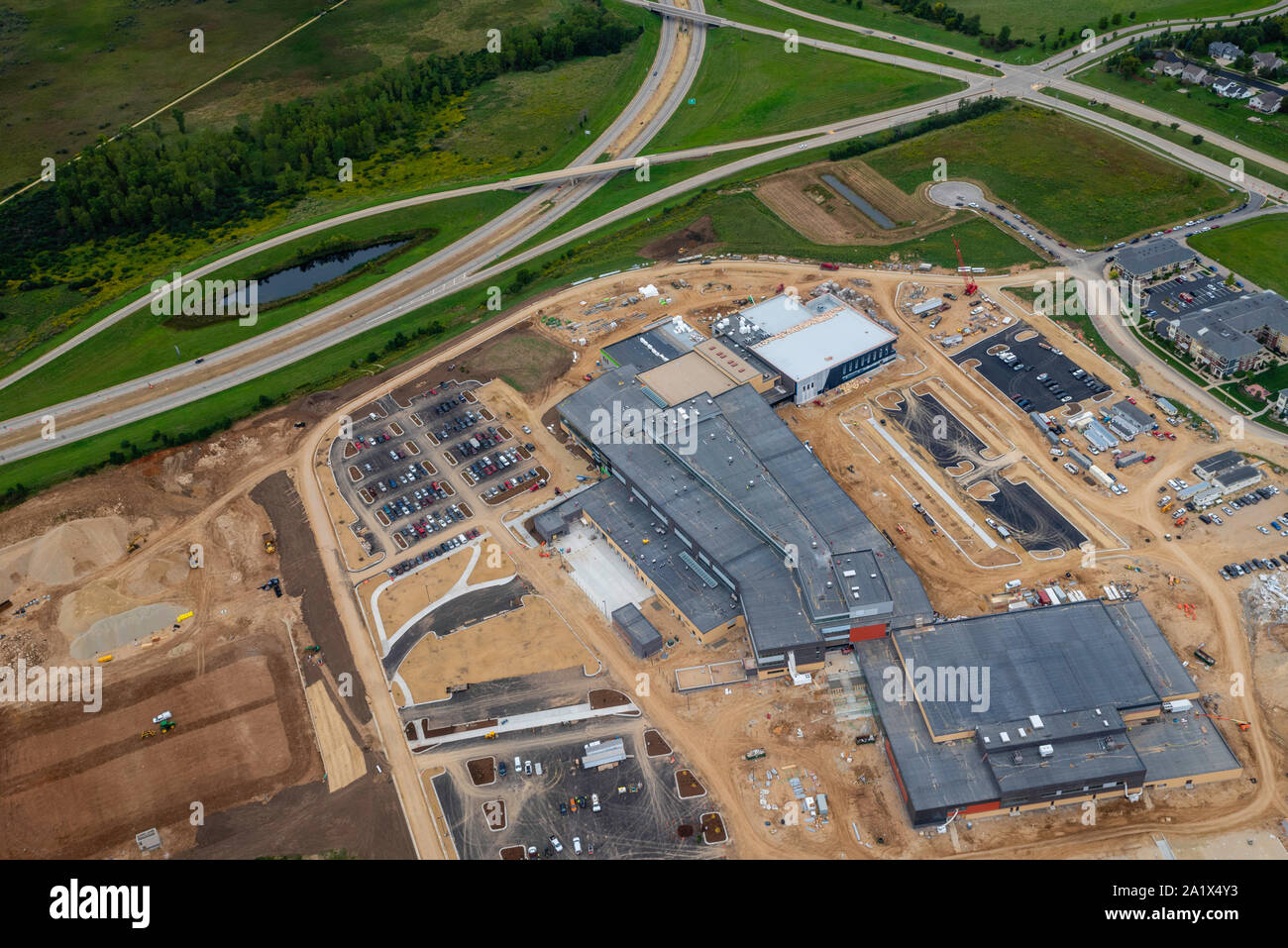 Aerial photograph of the new Verona Area High School, under