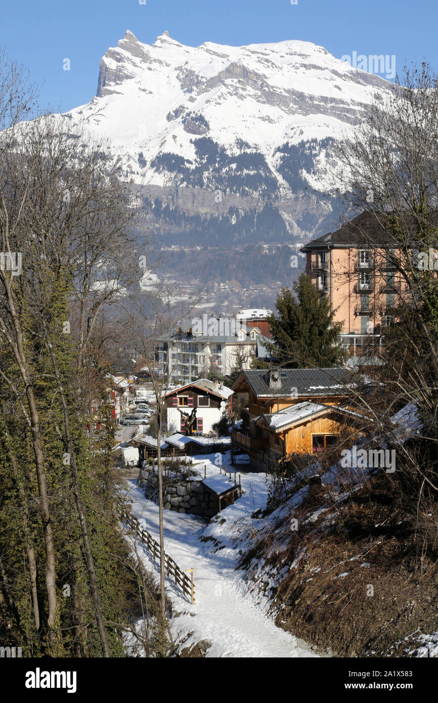 Aiguilles de Warens. Saint-Gervais-les-Bains en hiver. Haute-Savoie. France. Stock Photo