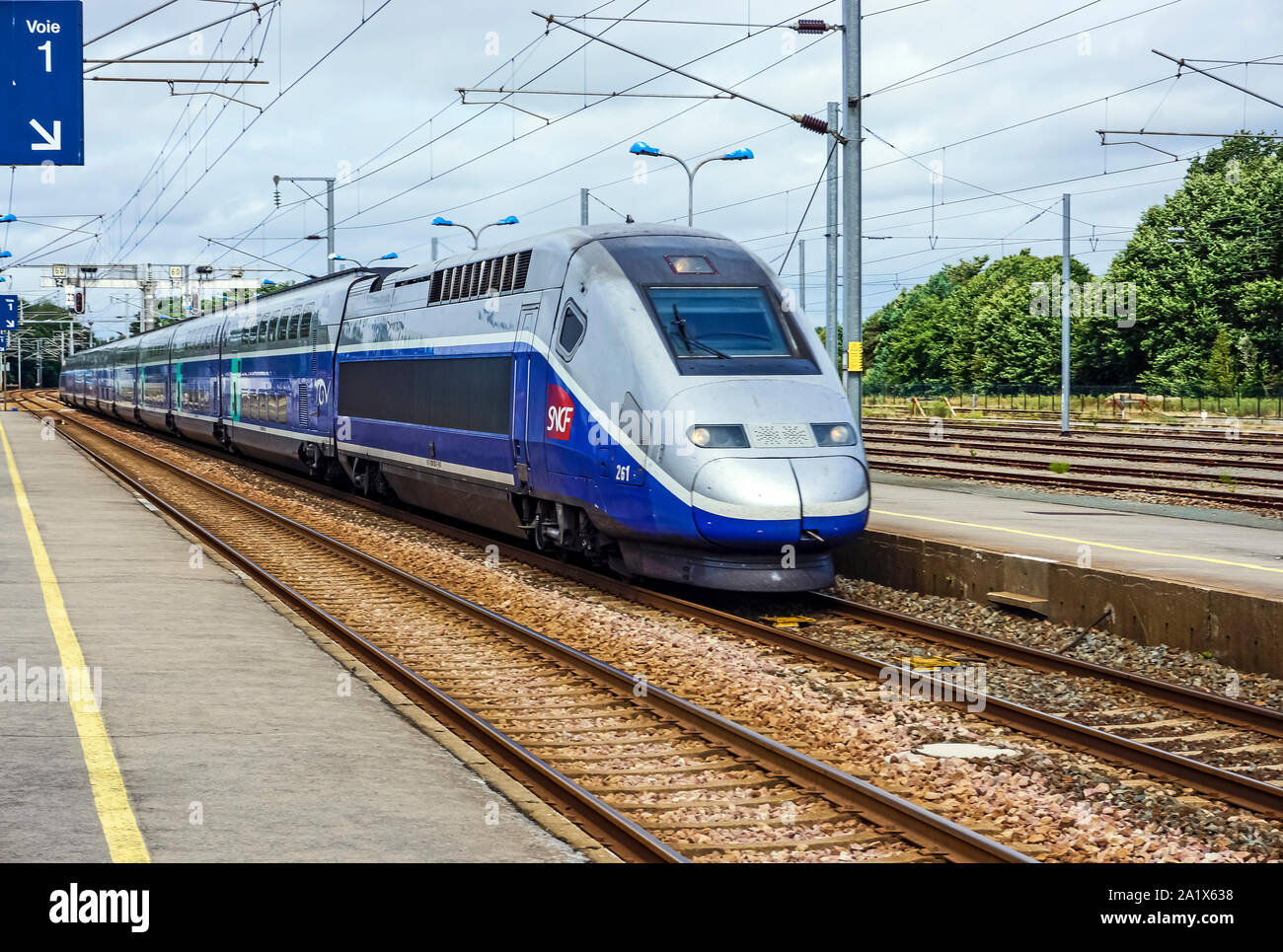 SNCF TGV train at Vannes Railway Station Vannes Britannia France Europe Stock Photo