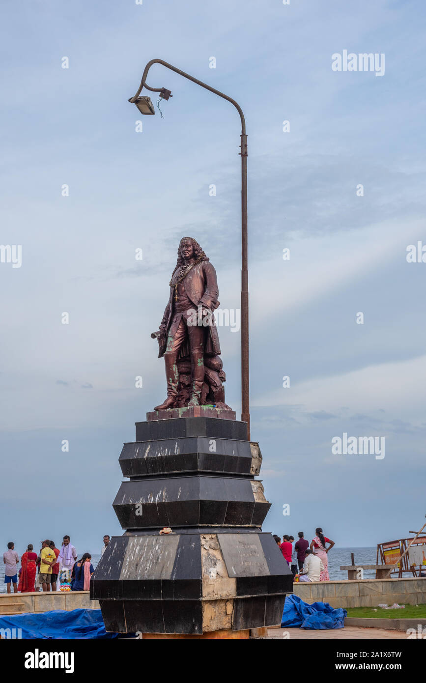 Pondicherry/India- September 3 2019: Statue of Joseph Francois Dupleix at Puducherry Beach Stock Photo