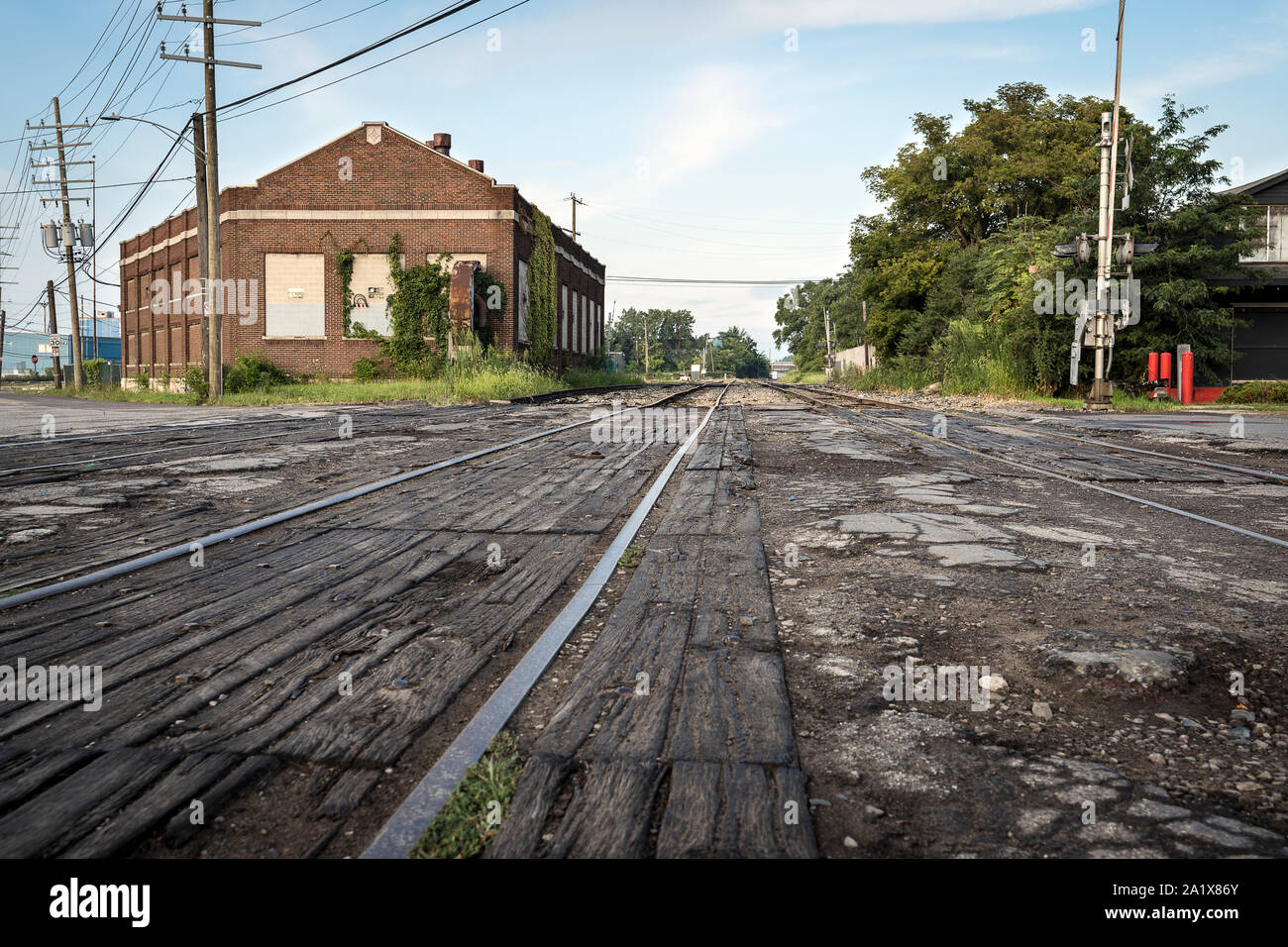 Landscape vintage of railroad tracks in Detroit downtown Stock Photo