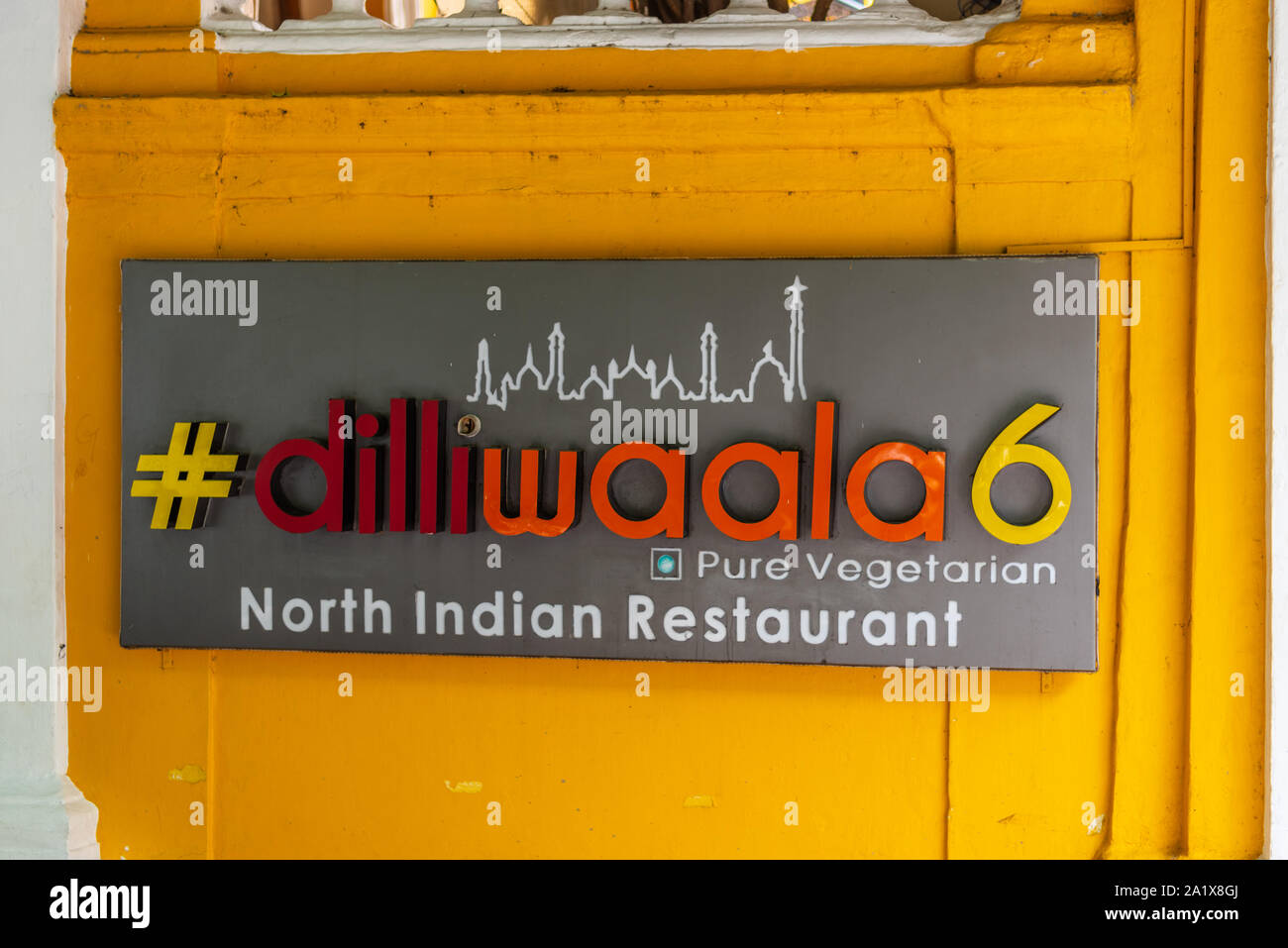 White Town, Pondicherry/India- September 3 2019: Dilliwalla 6 North Indian restaurant in the French quarter of Pondicherry Stock Photo