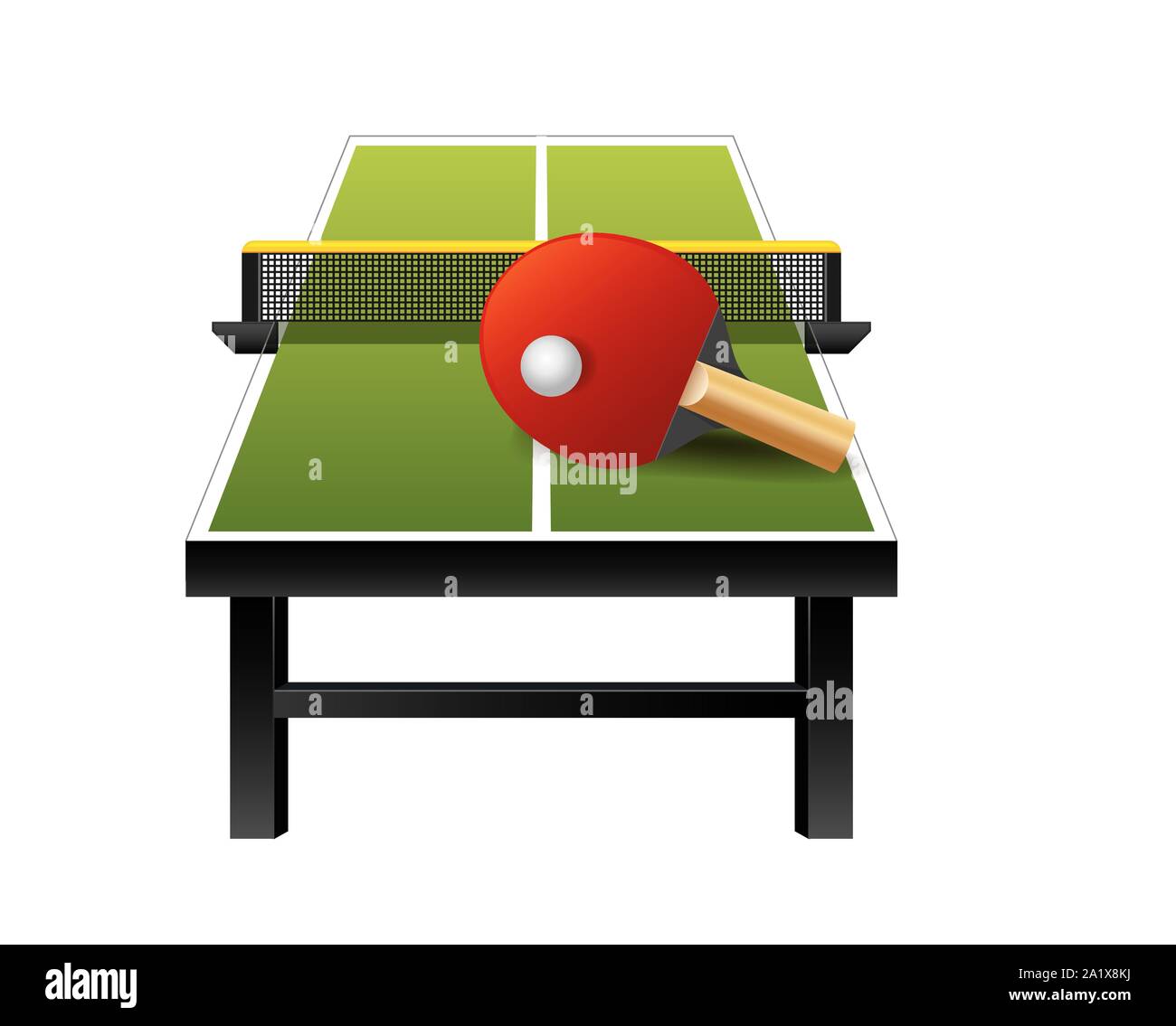 3d table tennis ping-pong equipment with net, racket and ball isolated on white background, vector Stock Vector