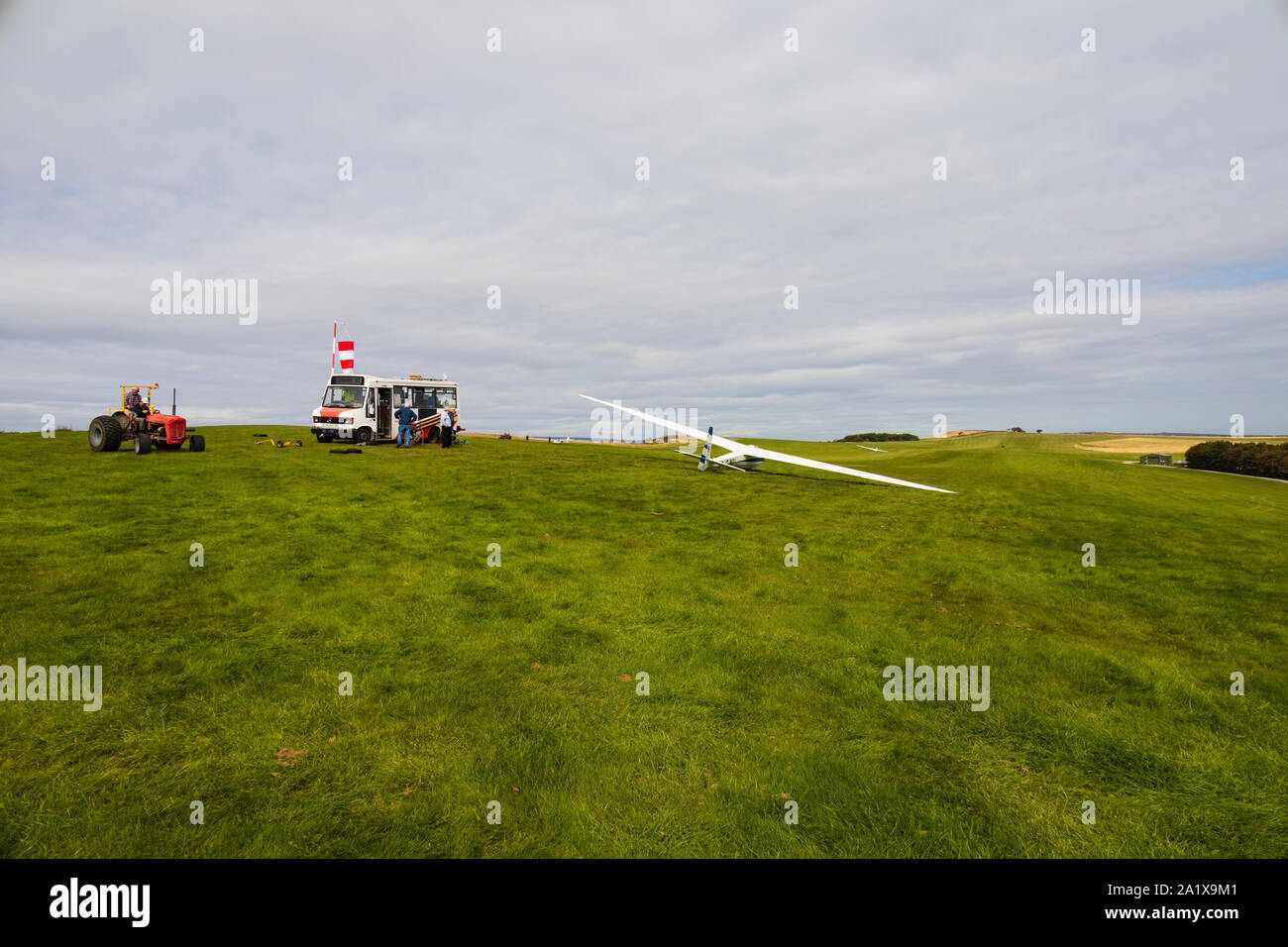 Glider Launch point at Derby and Lancashire Gliding Club, Camphill, Derbyshire, England. Stock Photo