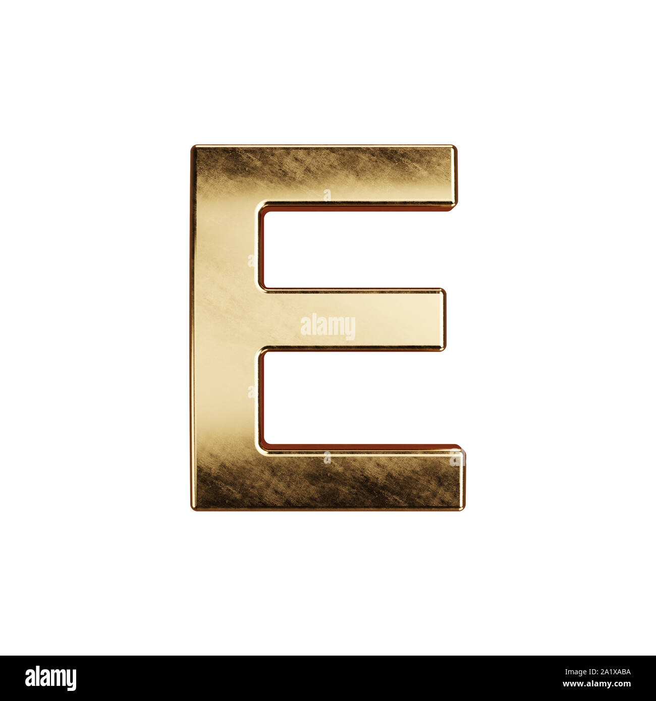3d render of golden alphabet letter simbol - E. Isolated on white ...