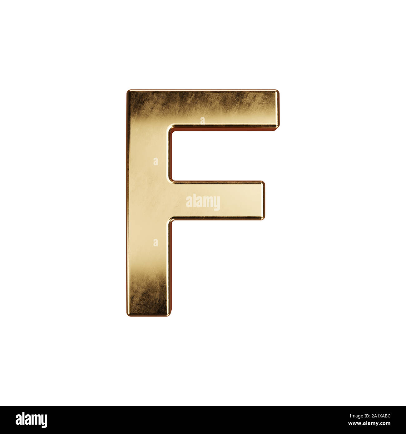 3d render of golden alphabet letter simbol - F. Isolated on white background Stock Photo