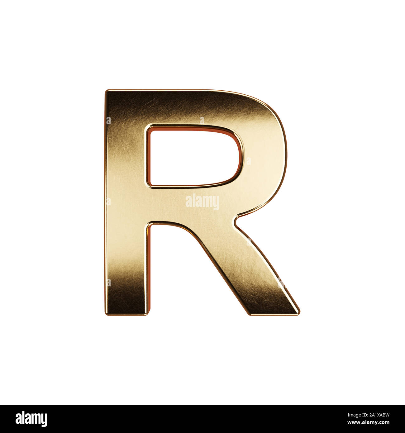 3d render of golden alphabet letter simbol - R. Isolated on white background Stock Photo