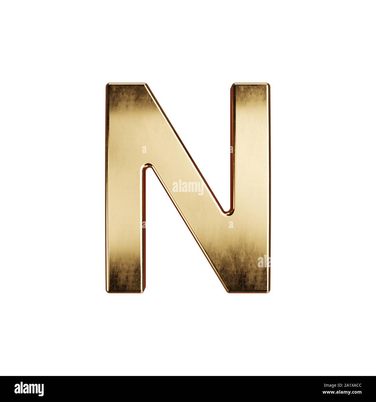 3d render of golden alphabet letter simbol - N. Isolated on white ...