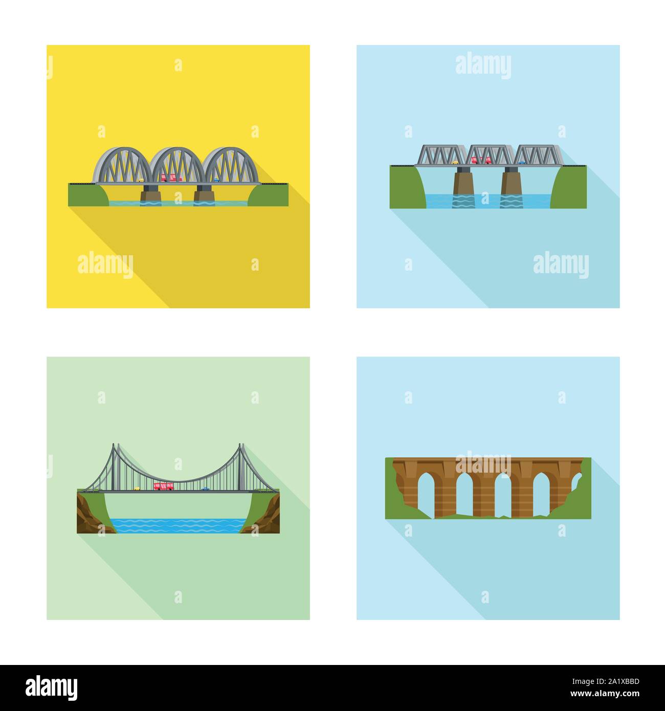 Vector illustration of bridgework and bridge symbol. Set of bridgework ...