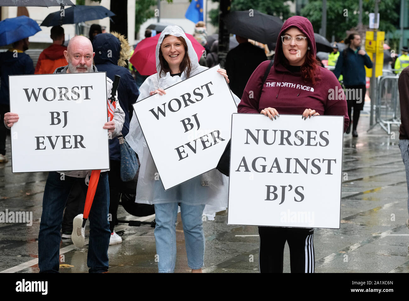 Manchester, UK.  Sunday 29th September 2019.  Protesters outside the Conservative Party Conference on the opening day of the Tory event.  Photo Steven May / Alamy Live News Stock Photo