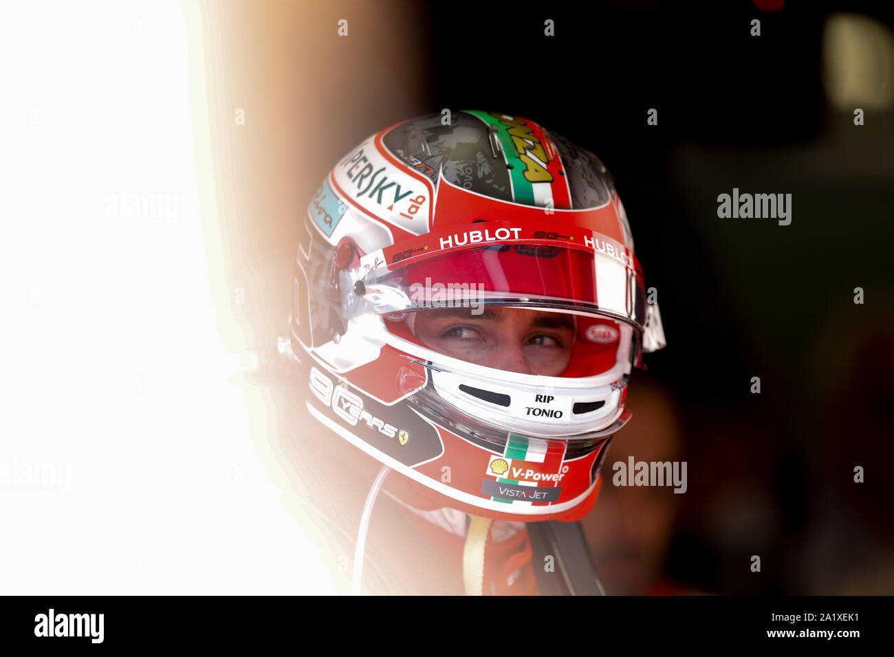 CHARLES LECLERC of Scuderia Ferrari at the Formula 1 Italian Grand Prix at Monza Eni Circuit in Monza, Italy. Stock Photo