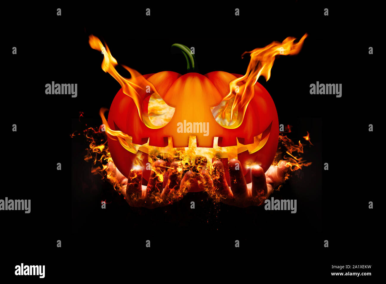 The Pumpkins is burning on Halloween Concept Stock Photo - Alamy