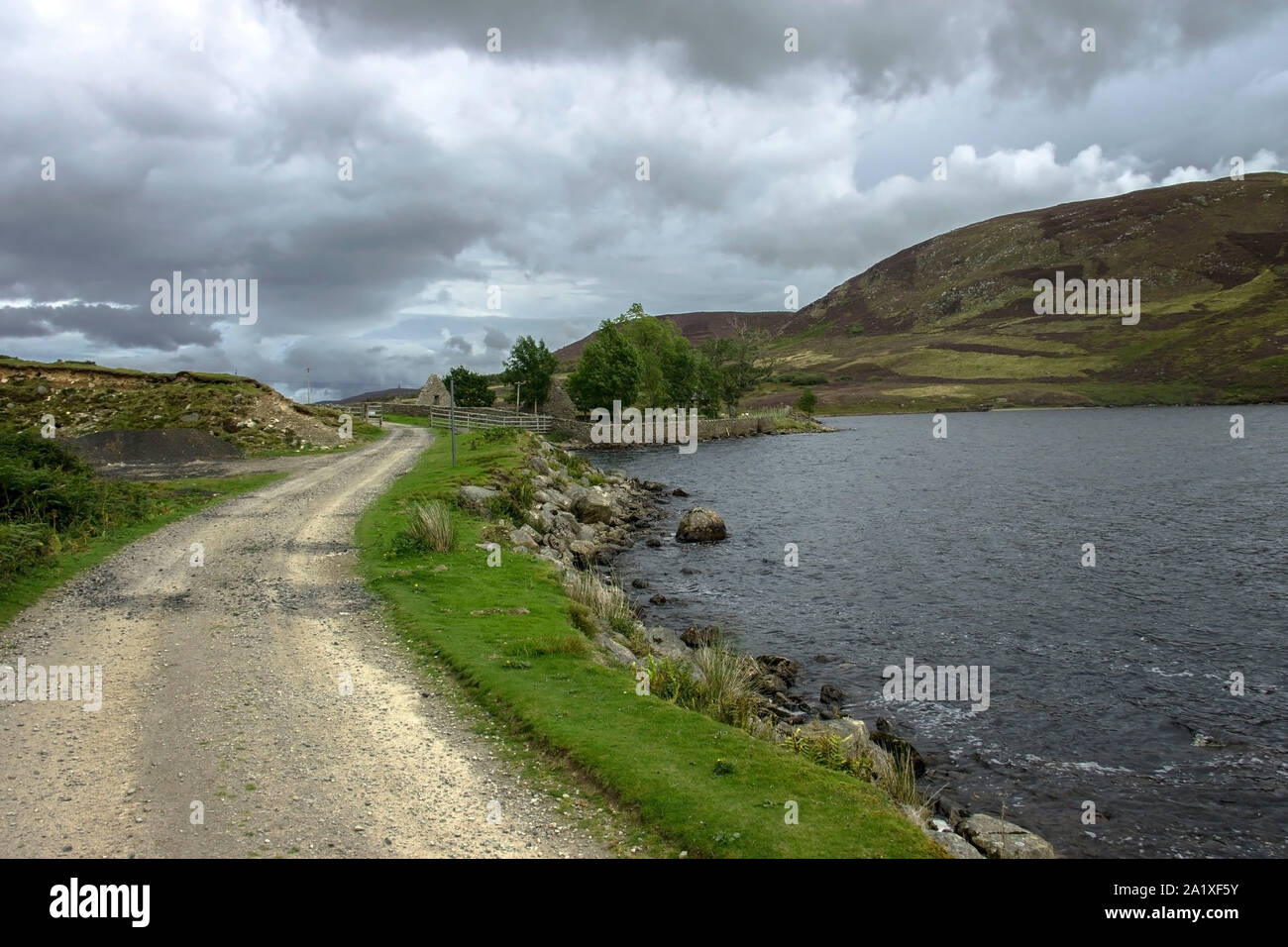Path around Loch Lee. Glen Esk, Angus, Aberdeenshire, Scotland, UK Stock Photo