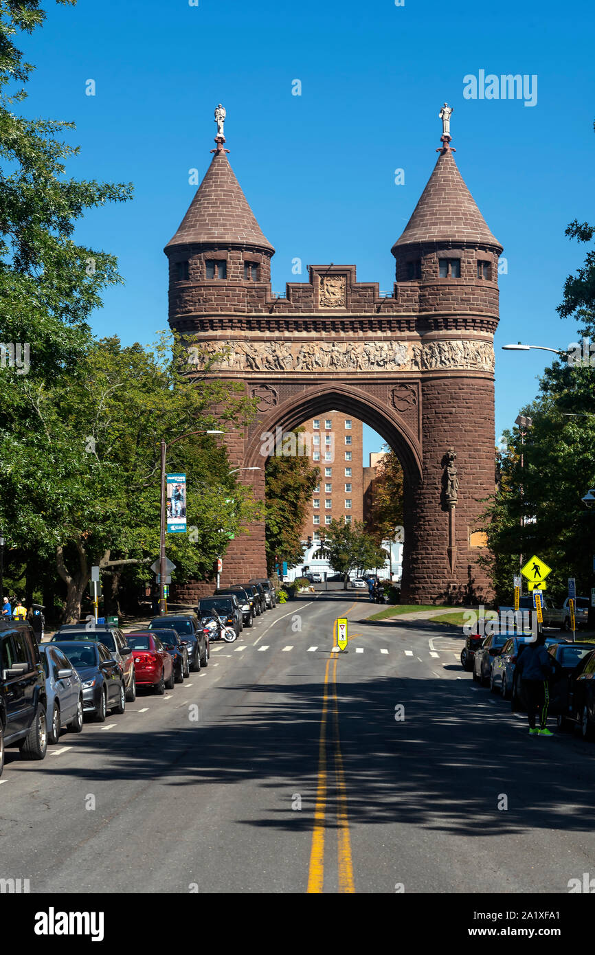 The Soldiers and Sailors Memorial Arch in Bushnell Park, Hartford, Connecticut,  USA Stock Photo