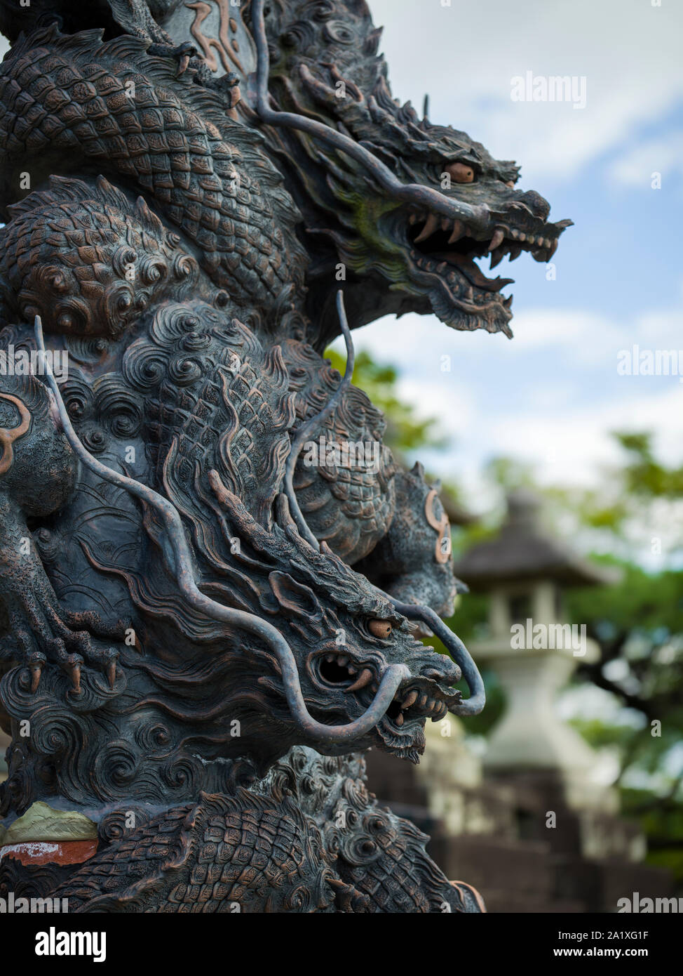 Double Dragon statue in Asian temple Stock Photo