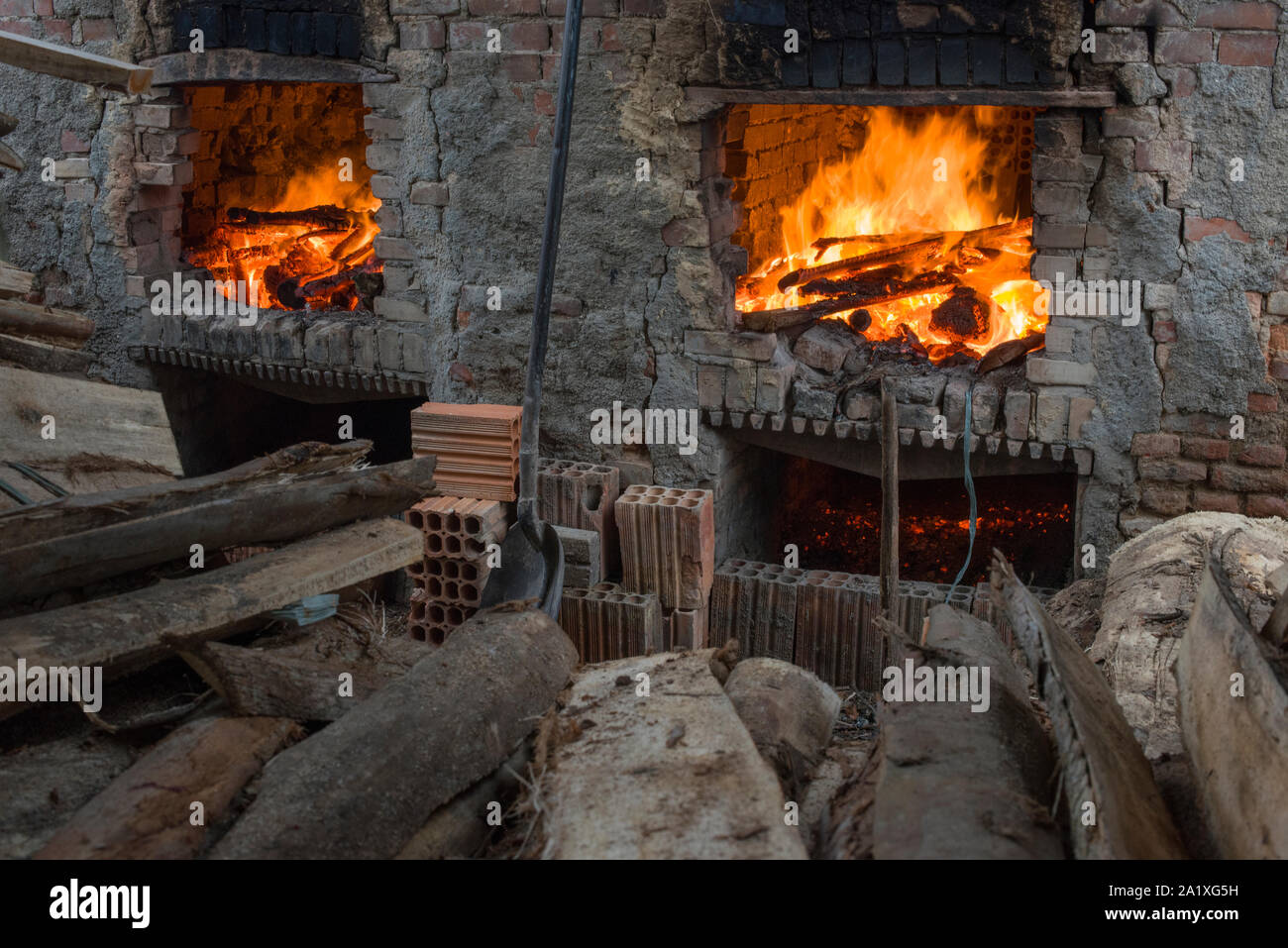 Bricks pottery furnace in operation Stock Photo Alamy