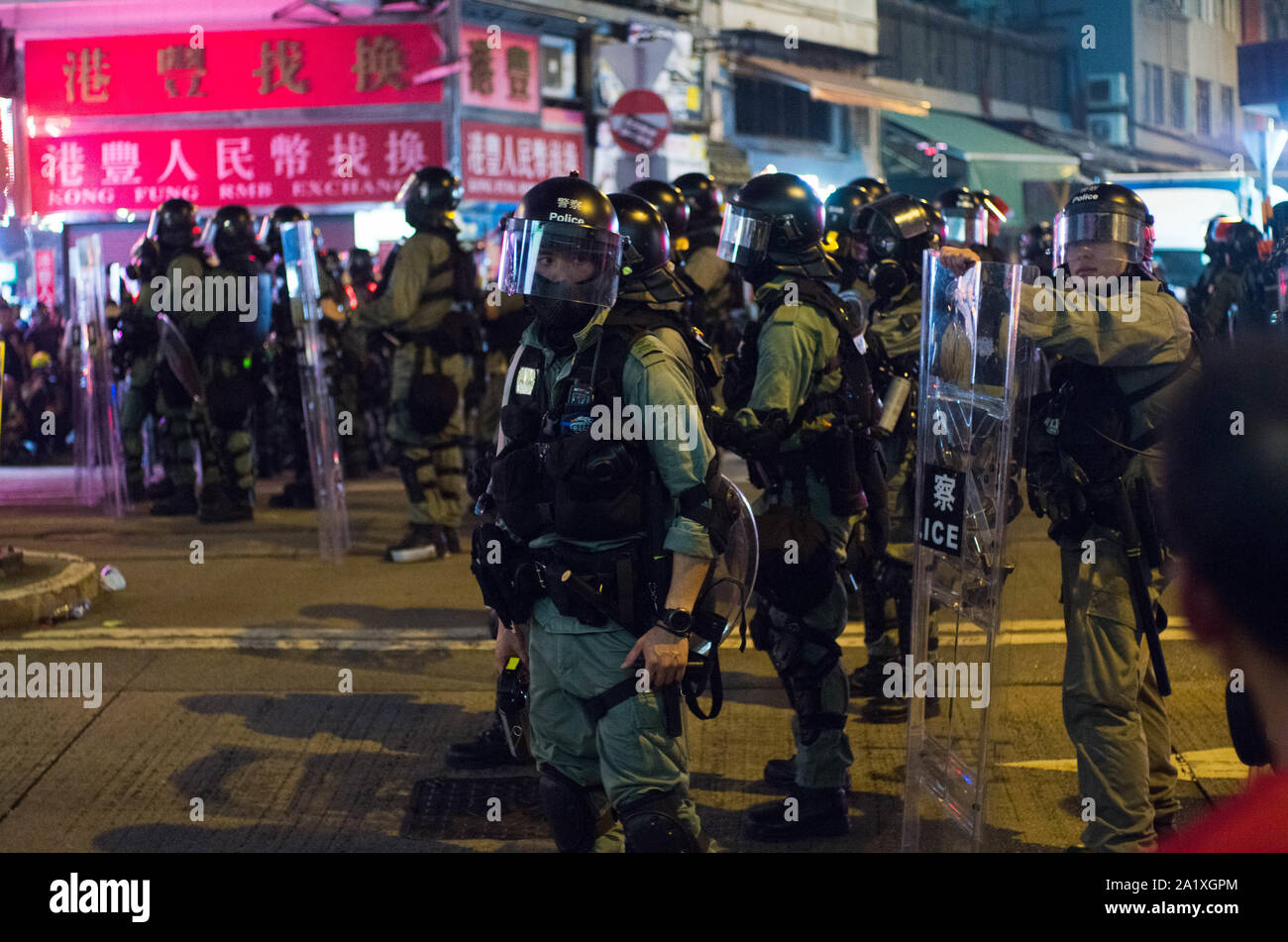 Hong Kong, 29 Sep 2019 - Riot police is in Causeway Bay and Wanchai area to control the riot activities in Hong Kong. Stock Photo