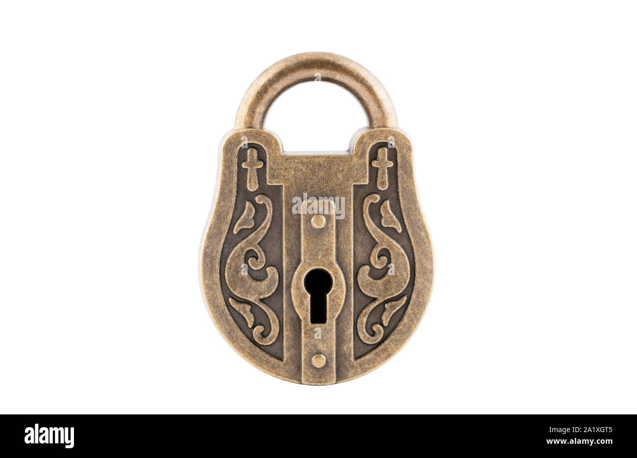 Vintage padlock isolated on white background with clipping path Stock Photo